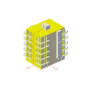 Kit de proteção contra raios com pararaios com dispositivo de iniciação para edifícios com altura máxima de 30 metros.