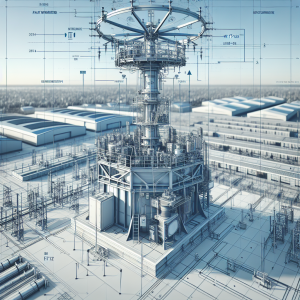 Technical view of an early streamer emitter lightning rod (ESE) on an industrial roof according to the NFC 17-102 standard