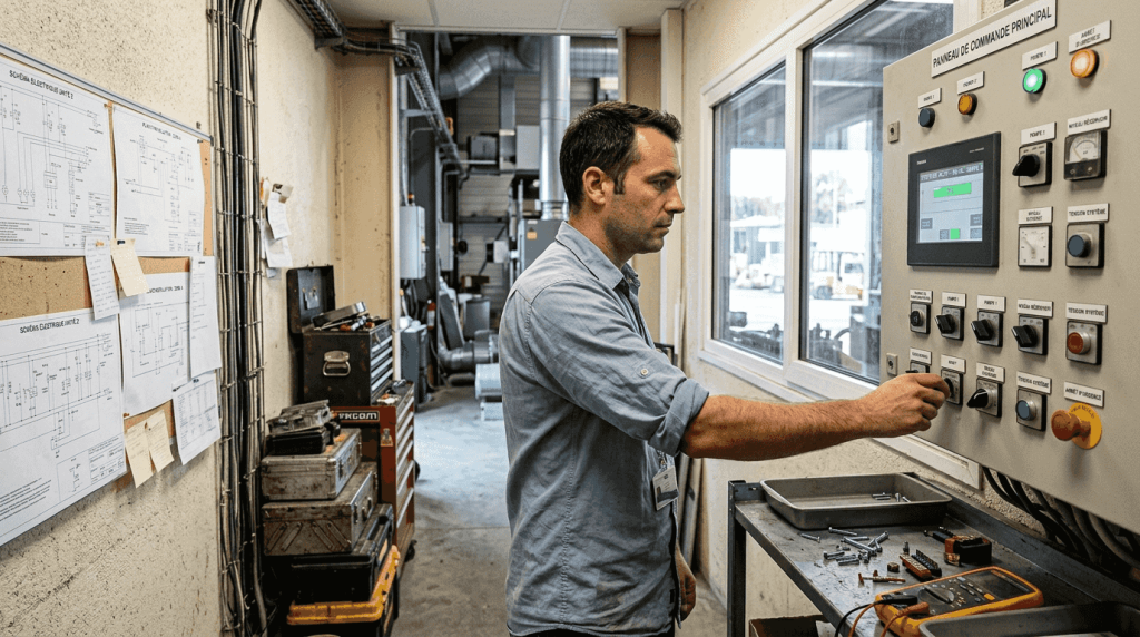 Un ingénieur procède à l’inspection d’un système de protection contre la foudre.