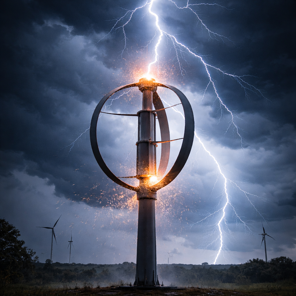 Éolienne verticale frappée par la foudre - protection paratonnerre obligatoire