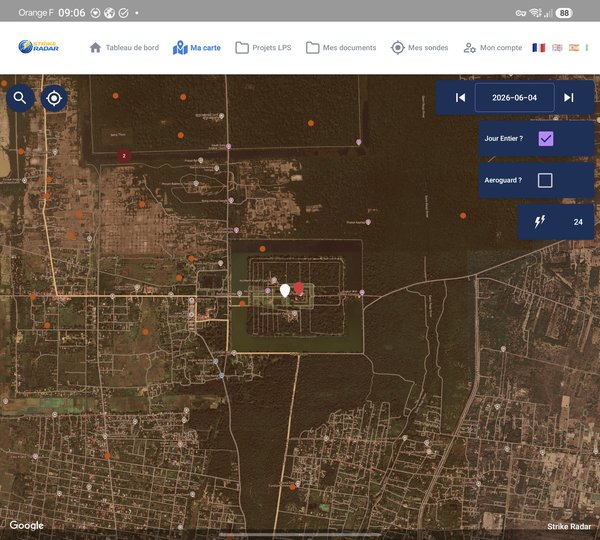 Strike Radar — Capture juin 2026 : 24 impacts, site d'Angkor Vat (4 juin 2026)